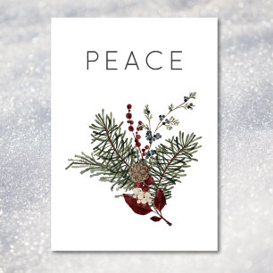 Christmas Peace Rustic Minimal Holly Greenery Holiday Card