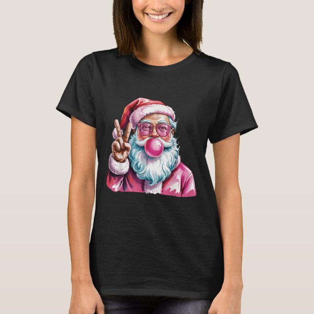 Christmas Peace Sign Hand Santa Claus Nk Bubble Gu T-Shirt (Front)