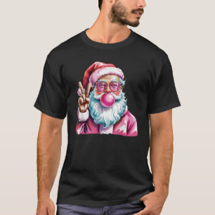 Christmas Peace Sign Hand Santa Claus Pink Bubble  T-Shirt