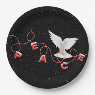 Christmas Peace with Dove and Snowflakes  Paper Plate
