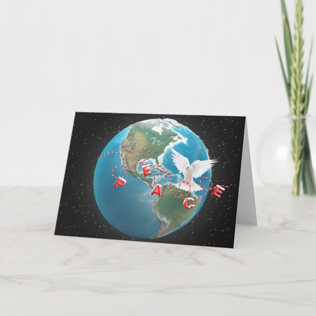 Christmas PEACE with White Dove on Globe Card (Front)