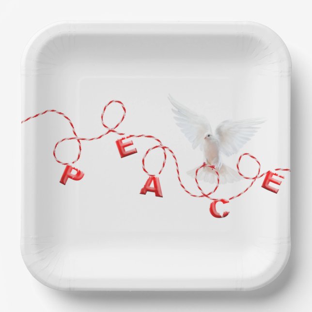 Christmas peace with White Dove  Paper Plate (Front)