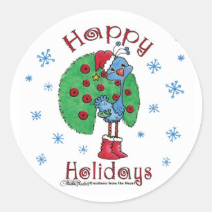Christmas Peacock Classic Round Sticker