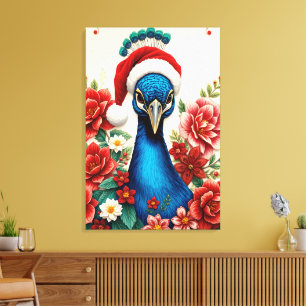 Christmas Peacock in Bloom Premium Wrapped Canvas