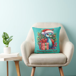 Christmas Peacock In Santa Hat Delivering Cheer Cushion