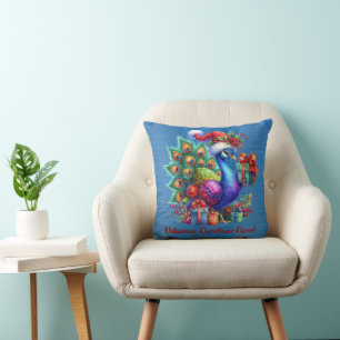 Christmas Peacock In Santa Hat Delivering Cheer Cushion