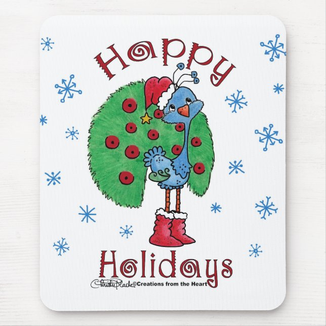Christmas Peacock Mouse Mat (Front)