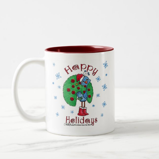 Christmas Peacock Two-Tone Coffee Mug (Left)
