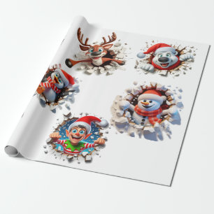 Christmas peeking characters wrapping paper