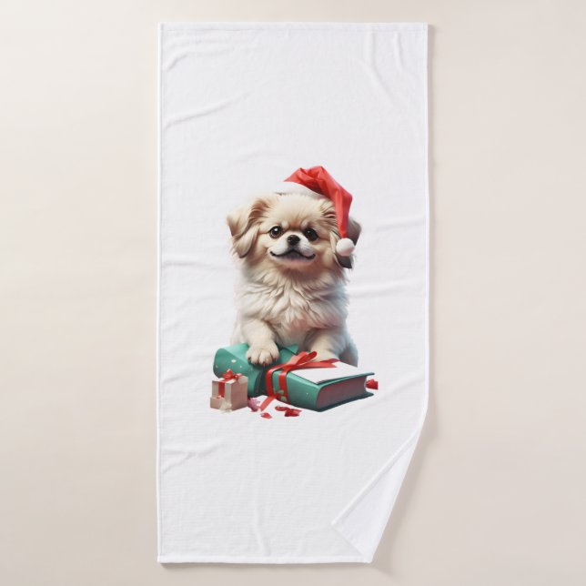 Christmas Pekingese   Bath Towel (Bath Towel)