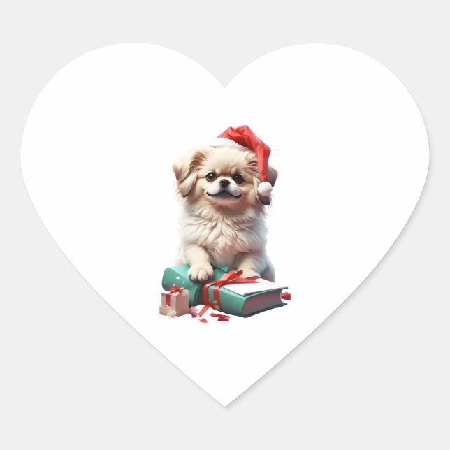Christmas Pekingese   Heart Sticker (Front)