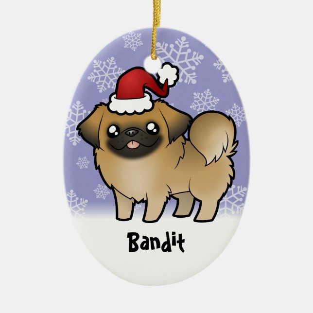 Christmas Pekingese (puppy cut) Ceramic Tree Decoration (Front)