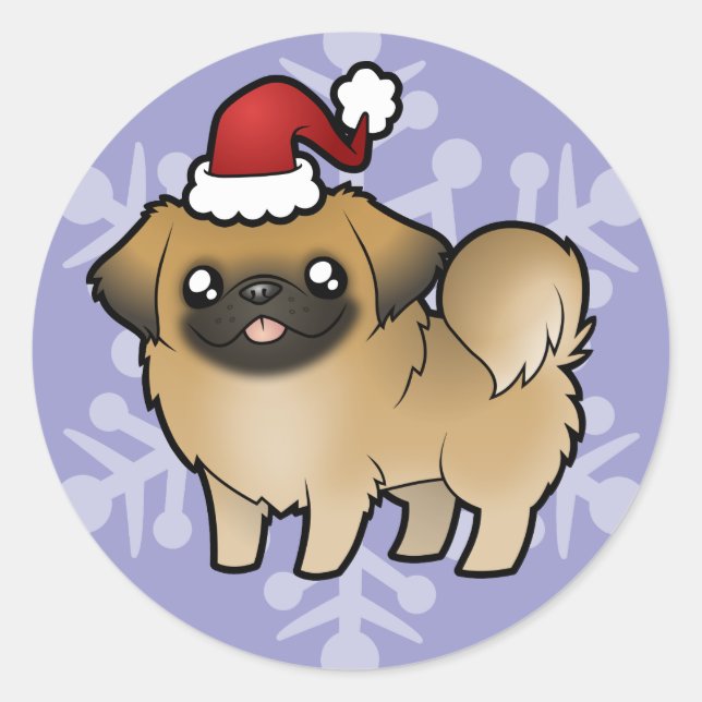Christmas Pekingese (puppy cut) Classic Round Sticker (Front)