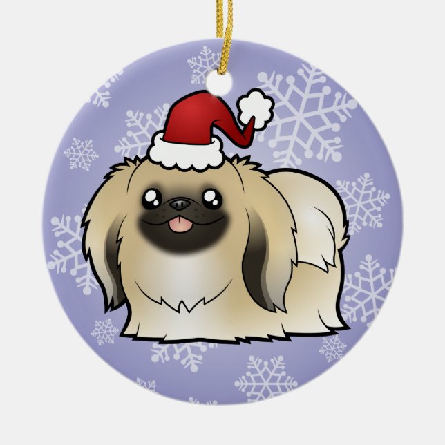 Christmas Pekingese (show cut) Ceramic Tree Decoration (Front)