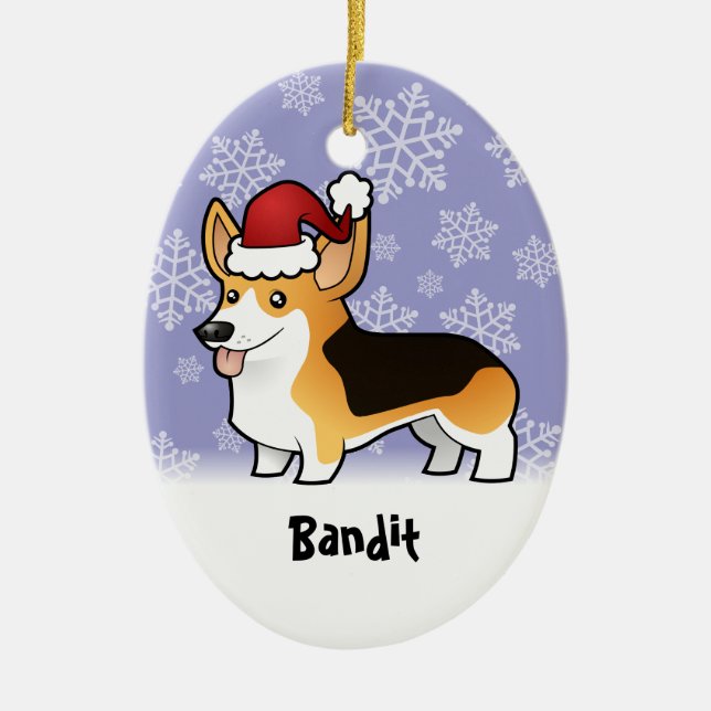 Christmas Pembroke Welsh Corgi (add pets name) Ceramic Tree Decoration (Front)