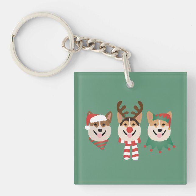 Christmas Pembroke Welsh Corgi Dogs Key Ring (Front)