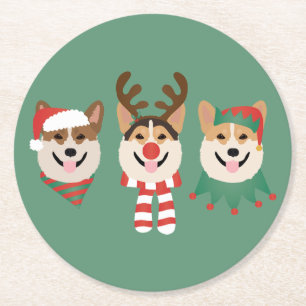 Christmas Pembroke Welsh Corgi Dogs Round Paper Coaster