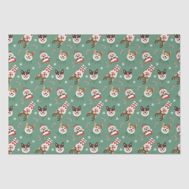 Christmas Pembroke Welsh Corgi Dogs Tissue Paper (Front)