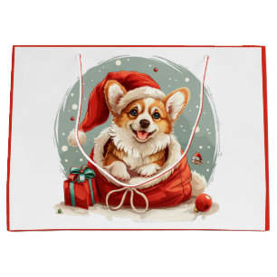 Christmas Pembroke Welsh Corgi Puppy Large Gift Bag