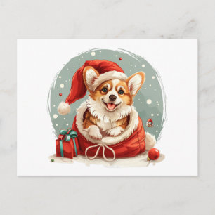 Christmas Pembroke Welsh Corgi Puppy Postcard