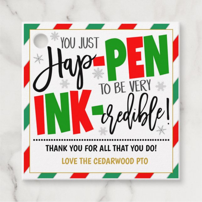 Christmas Pen Thank you Gift Tags (Front)