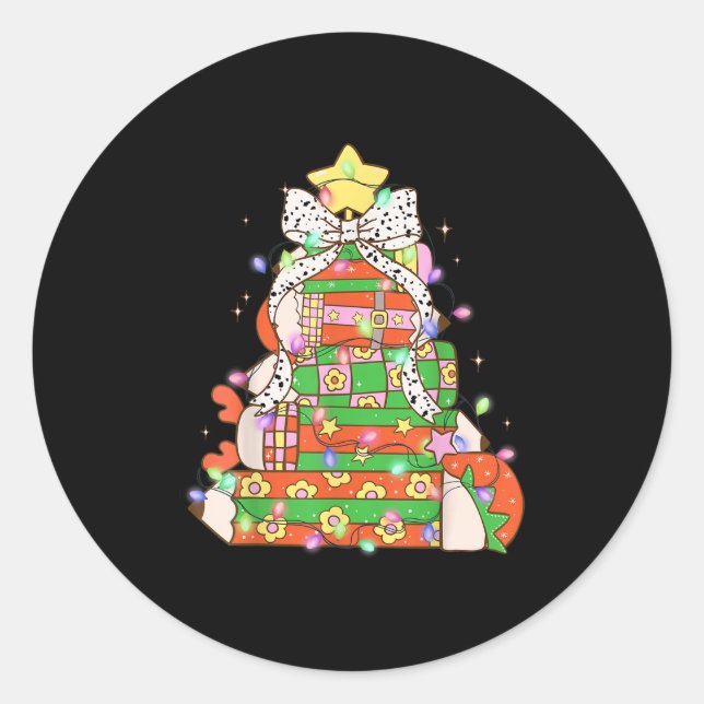Christmas Pencil Tree Lights Coquette Bow Teacher  Classic Round Sticker (Front)