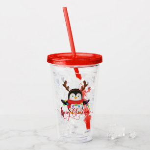 Christmas penguin acrylic tumbler