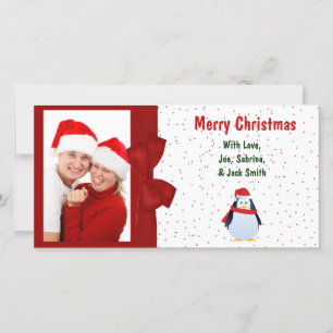 Christmas Penguin and Polka Dots Photo Card