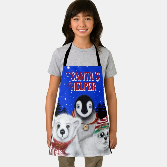 Christmas penguin baby polar bear seal personalise apron (Insitu)