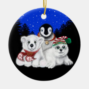 Christmas penguin baby polar bear seal pup  ceramic tree decoration