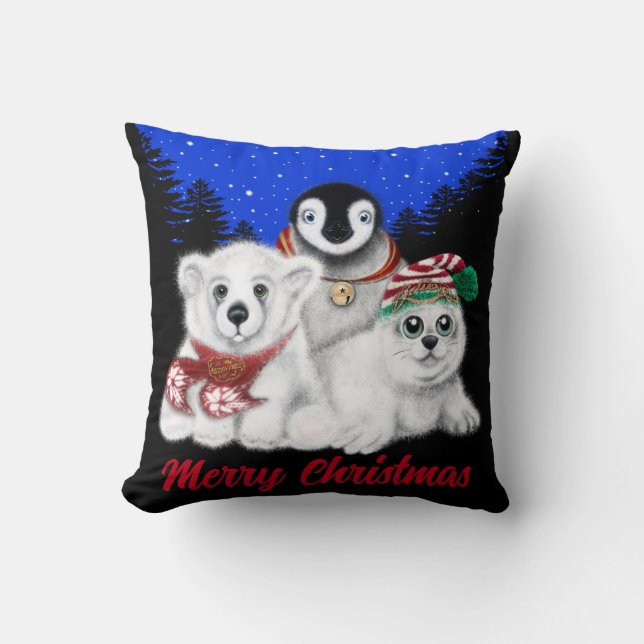 Christmas penguin baby polar bear seal pup  cushion (Front)