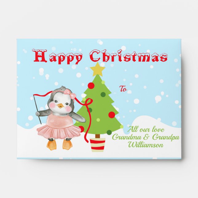 Christmas Penguin Ballerina Money Cash Gift Envelope (Front)