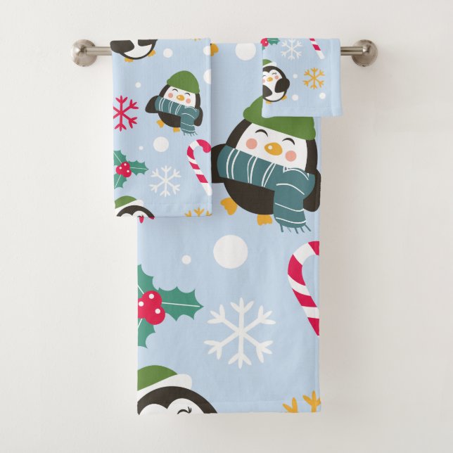 Christmas Penguin Bath Towel Set (Insitu)