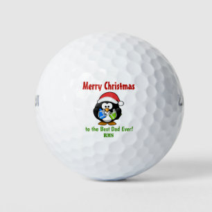 Christmas Penguin Best Dad Ever Custom Monogram Golf Balls