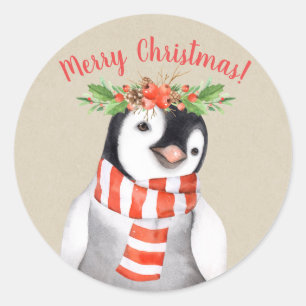 Christmas Penguin Bird Country Holiday Custom Classic Round Sticker