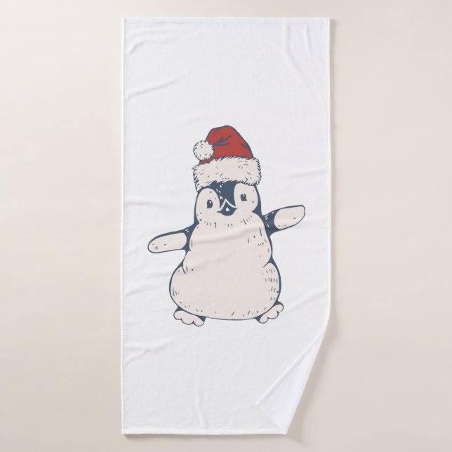 Christmas Penguin Christmas red hat event christma Bath Towel (Bath Towel)