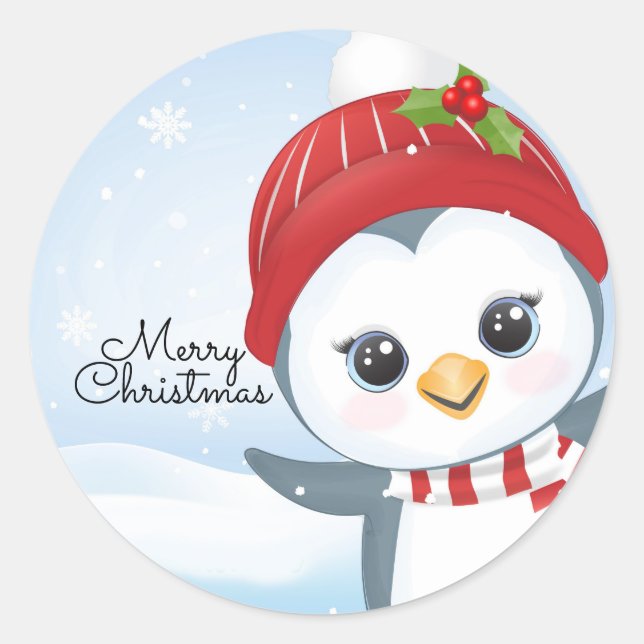 Christmas Penguin Classic Round Sticker (Front)
