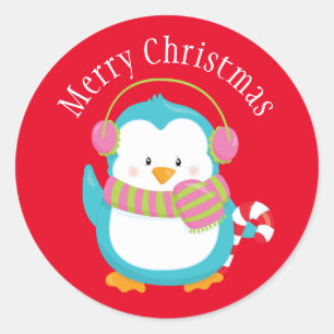 Christmas Penguin Classic Round Sticker