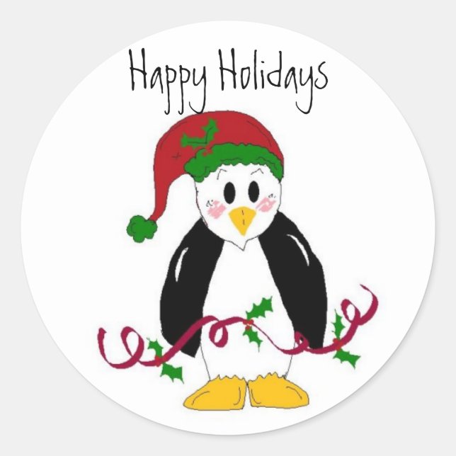 Christmas Penguin Classic Round Sticker (Front)