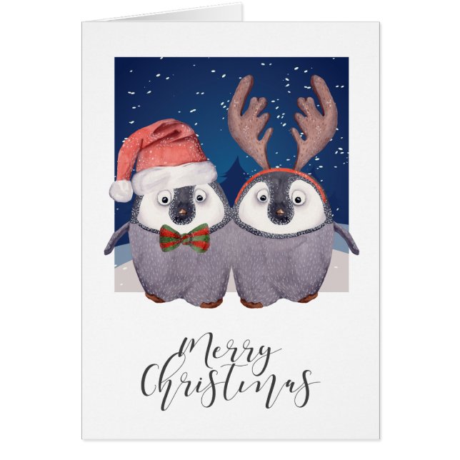 Christmas Penguin Couple Cute Santa and Reindeer (Front)