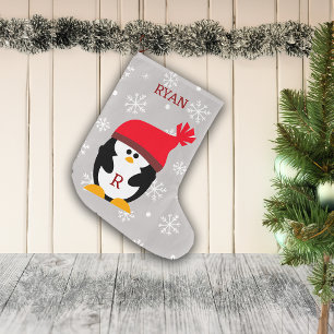 Christmas Penguin Custom Name and Message Large Christmas Stocking