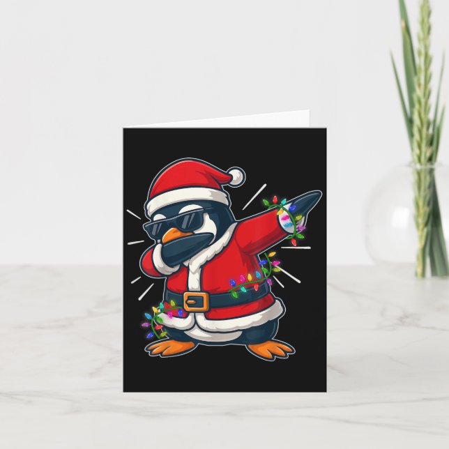 Christmas Penguin Dabbing Lights Santa Xmas For Me Card (Front)