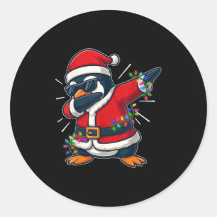 Christmas Penguin Dabbing Lights Santa Xmas For Me Classic Round Sticker