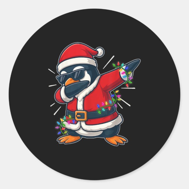 Christmas Penguin Dabbing Lights Santa Xmas For Me Classic Round Sticker (Front)