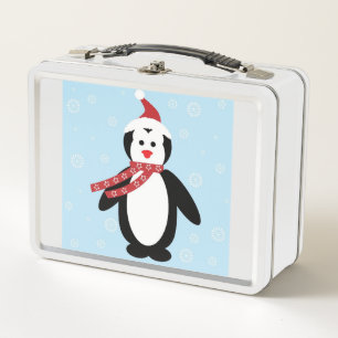 Christmas Penguin Design Metal Lunch Box