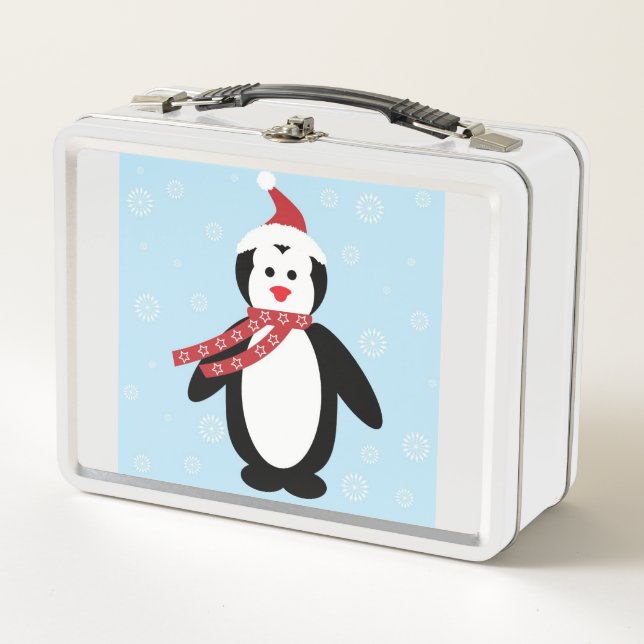 Christmas Penguin Design Metal Lunch Box (Front)