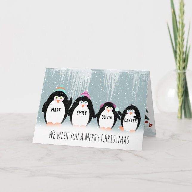 Christmas Penguin Family Holiday Card (Front)