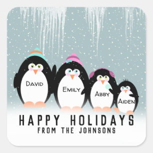 Christmas Penguin Family In Snow Square Sticker