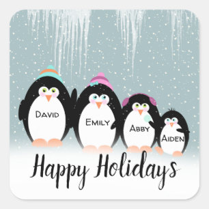 Christmas Penguin Family In Snow Square Sticker