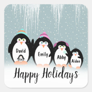 Christmas Penguin Family In Snow Square Sticker